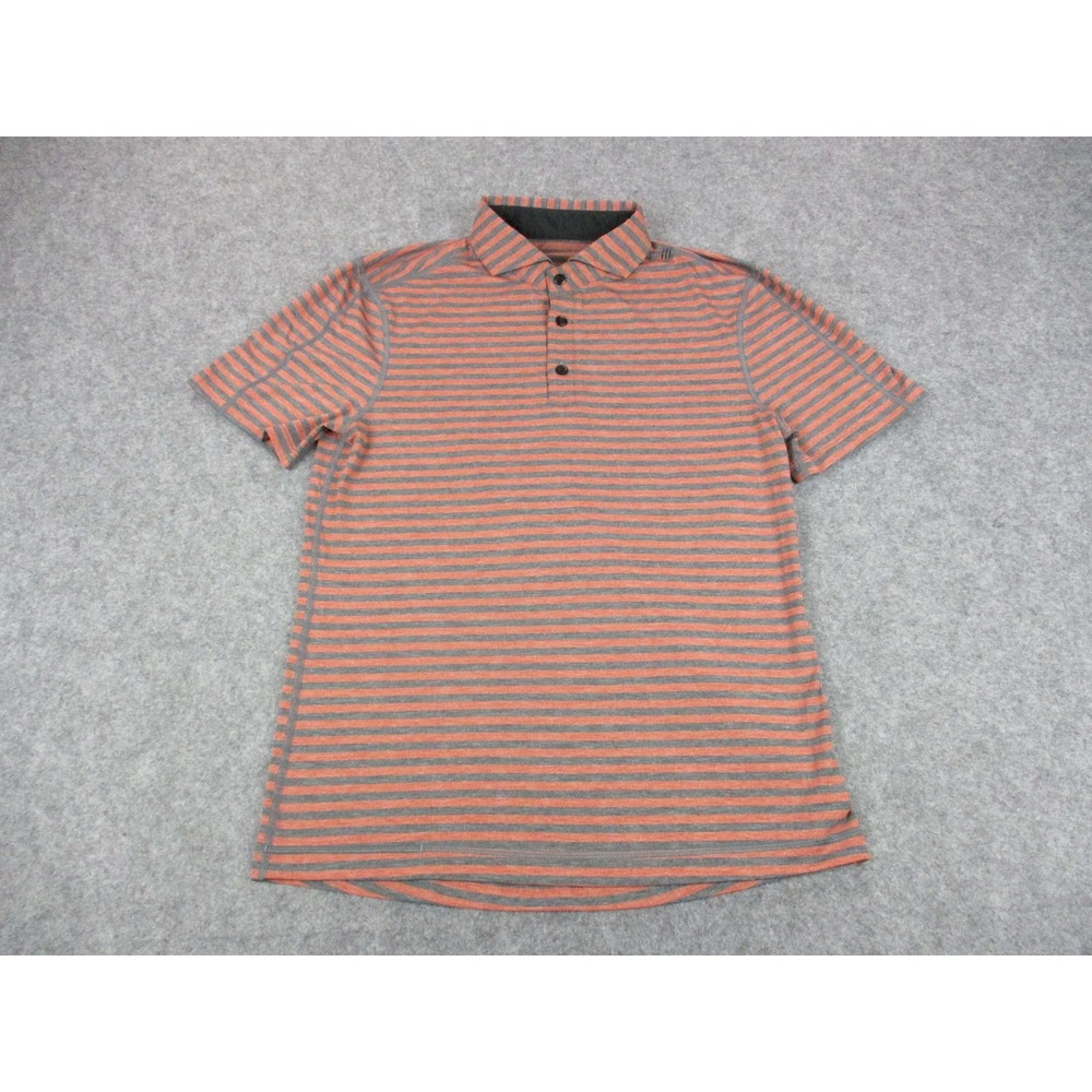 Lululemon Polo Shirt Mens Small Orange Gray Striped Performance Golf Lightweight